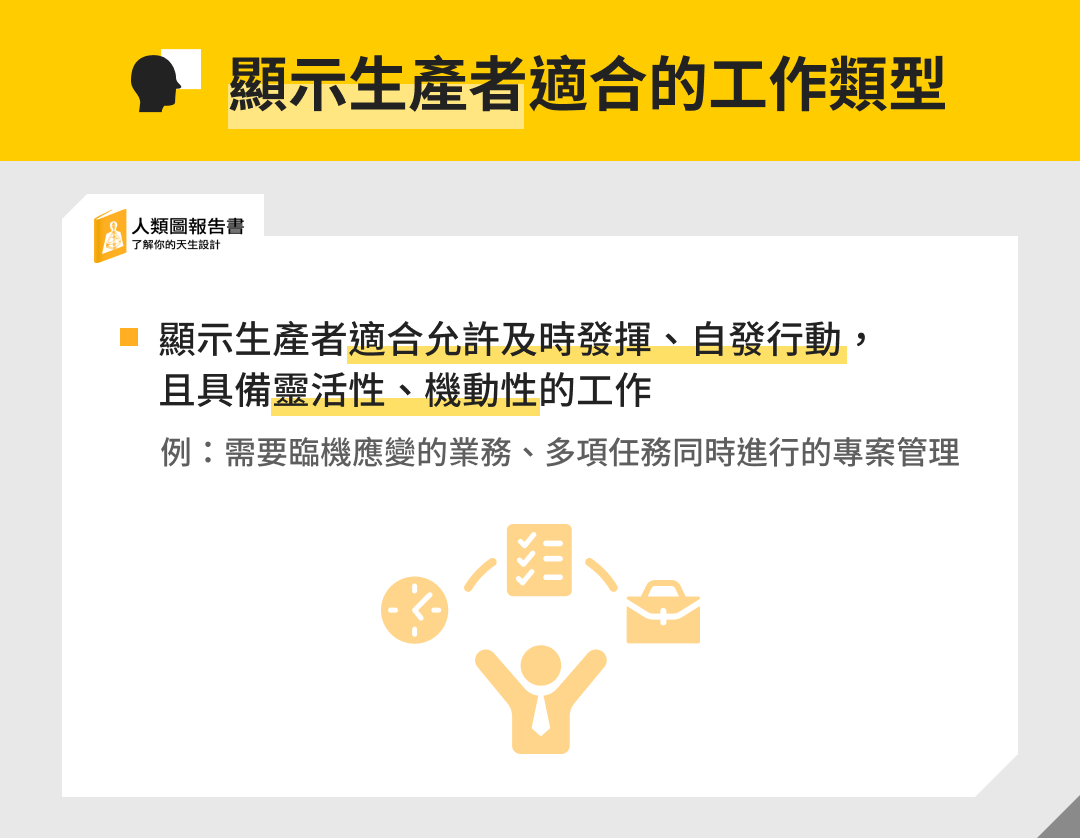 顯示生產者適合的工作類型